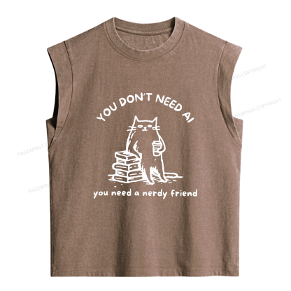 Pagewings Funny Cat Doodle Anti AI Women's Washed Tank Top
