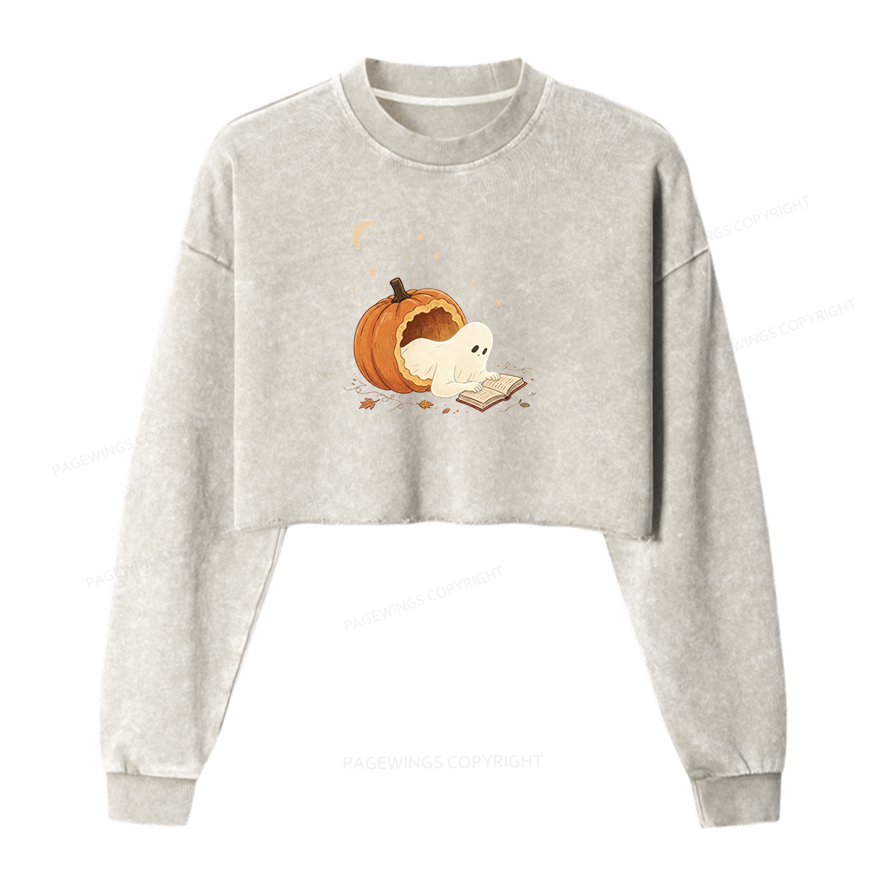 Pagewings Reading Ghost Washed Crop Sweatshirt