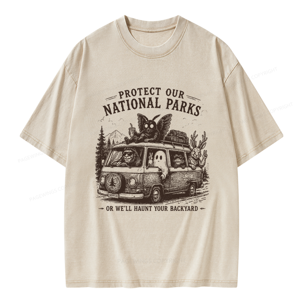 Pagewings Funny Horror Protect Our National Parks Unisex Washed T-shirt
