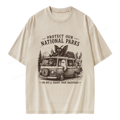 Pagewings Funny Horror Protect Our National Parks Unisex Washed T-shirt