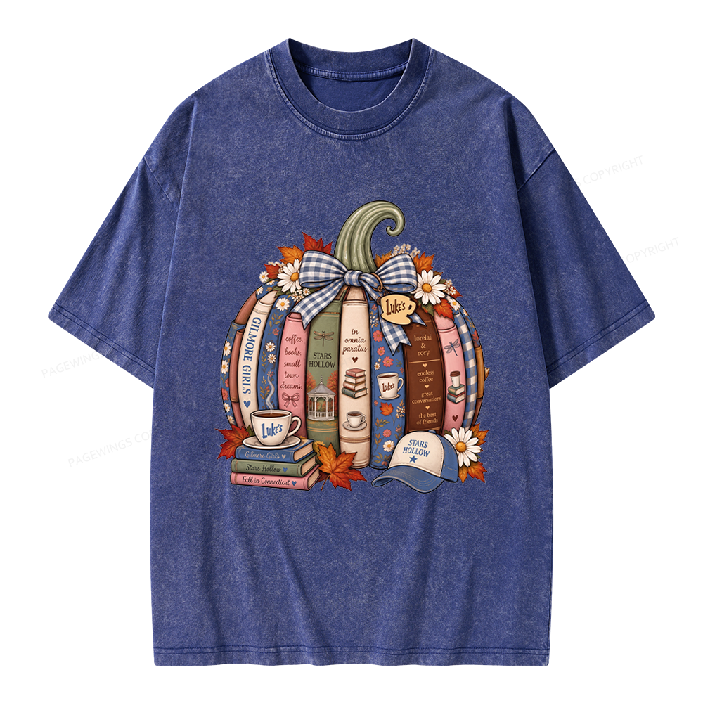 Pagewings Fall Book Pumpkin Unisex Washed T-shirt
