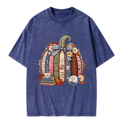Pagewings Fall Book Pumpkin Unisex Washed T-shirt