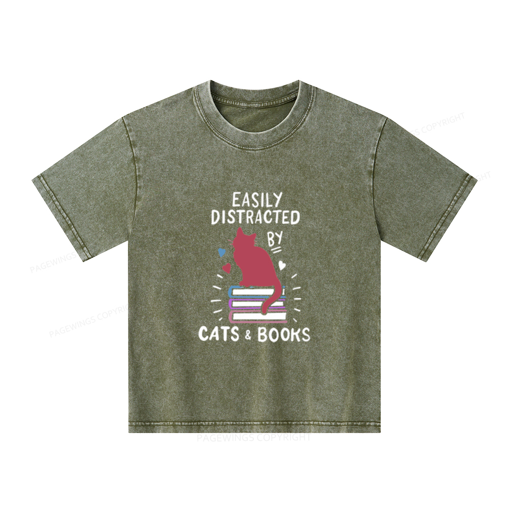 Pagewings Book Fun Cat Book Funny Unisex Kids Washed T-shirt