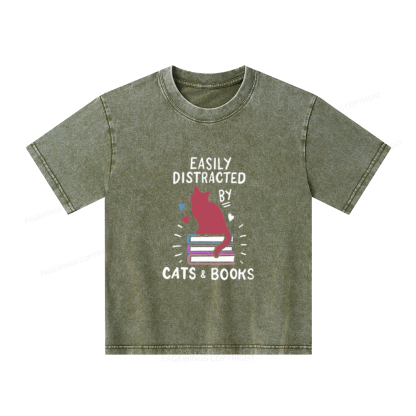 Pagewings Book Fun Cat Book Funny Unisex Kids Washed T-shirt
