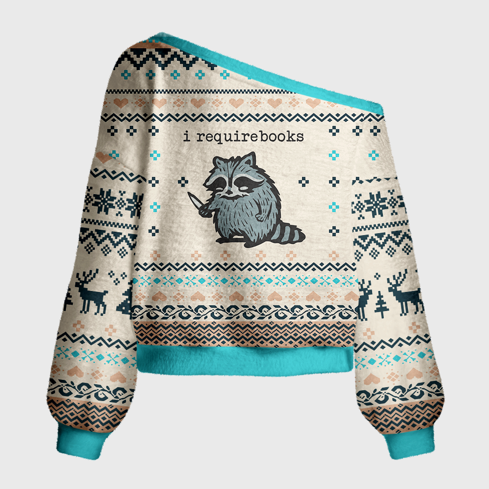 Pagewings I Require Books Off Shoulder Ugly Knit Sweater