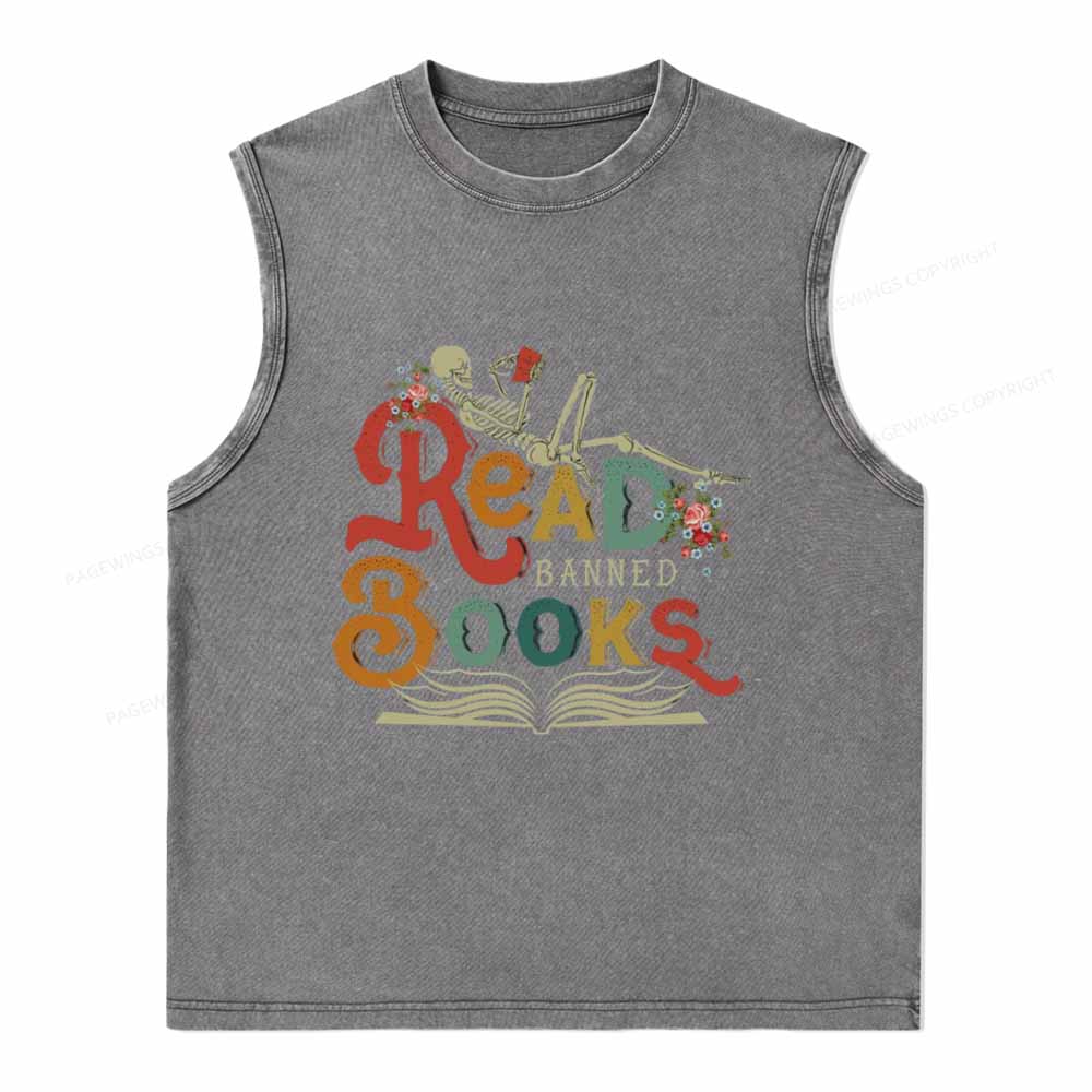 Pagewings Read Banned Books Unisex Washed Tank Top