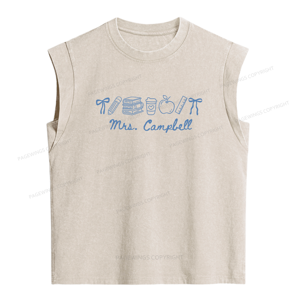 Pagewing Personalized  Name Teacher Women's Washed Tank Top