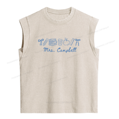 Pagewing Personalized  Name Teacher Women's Washed Tank Top