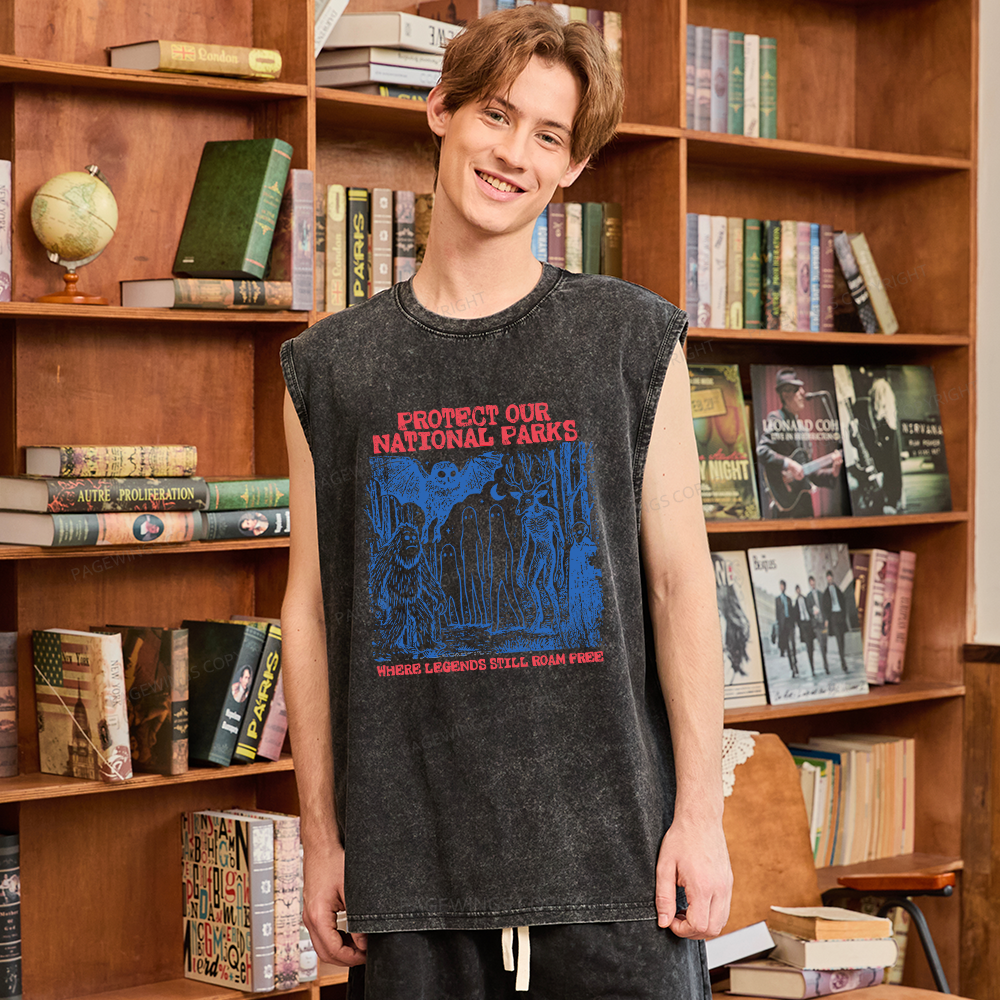 Pagewings Protect Our Parks Vintage Camping Unisex Washed Tank Top