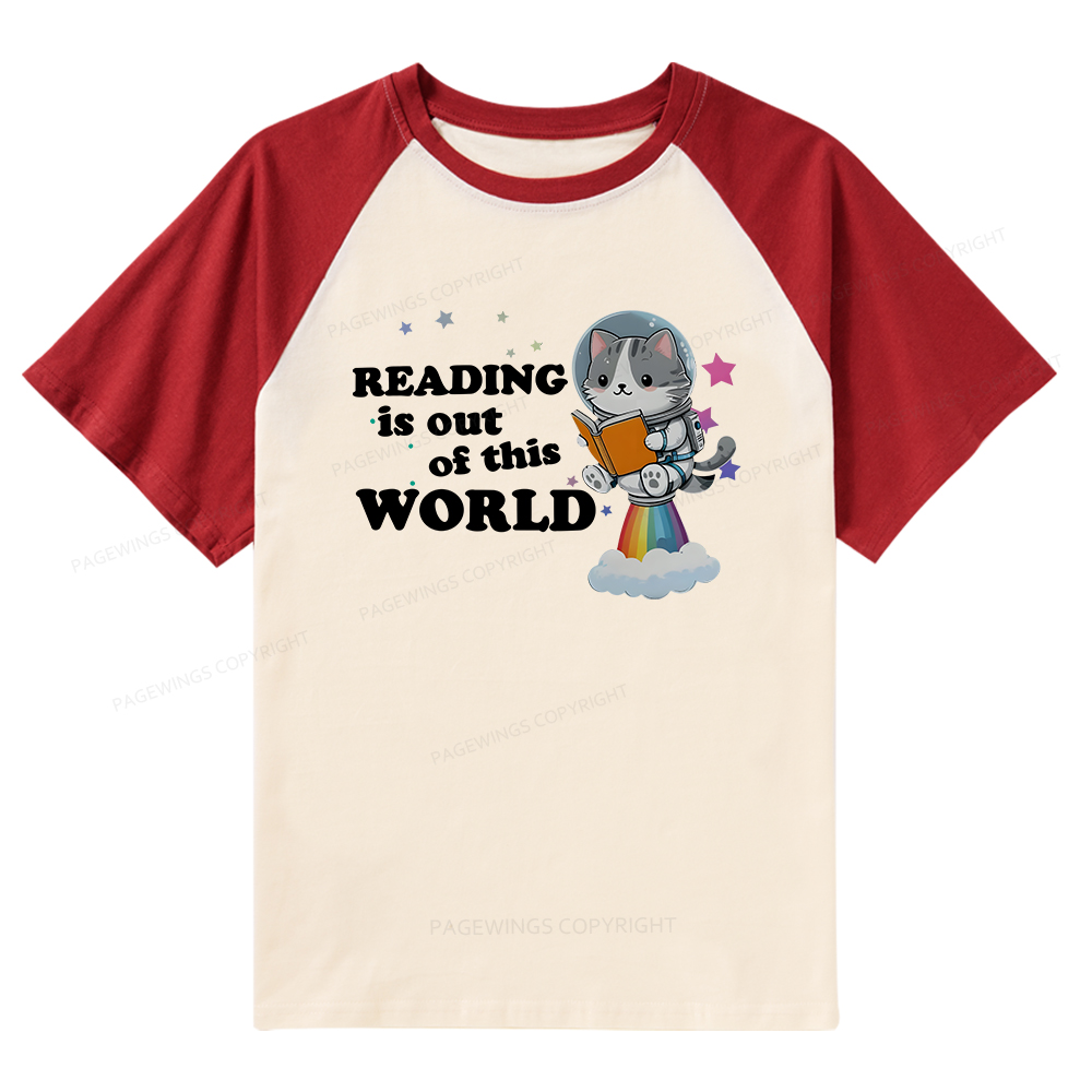 Pagewings Cat Reading in Space Raglan T-shirt