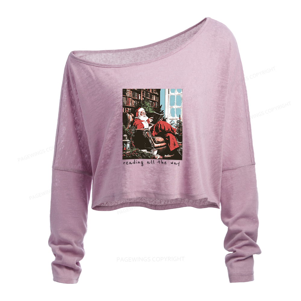 Pagewings Bookish Christmas Slouchy Long Sleeve Off Shoulder T-shirt