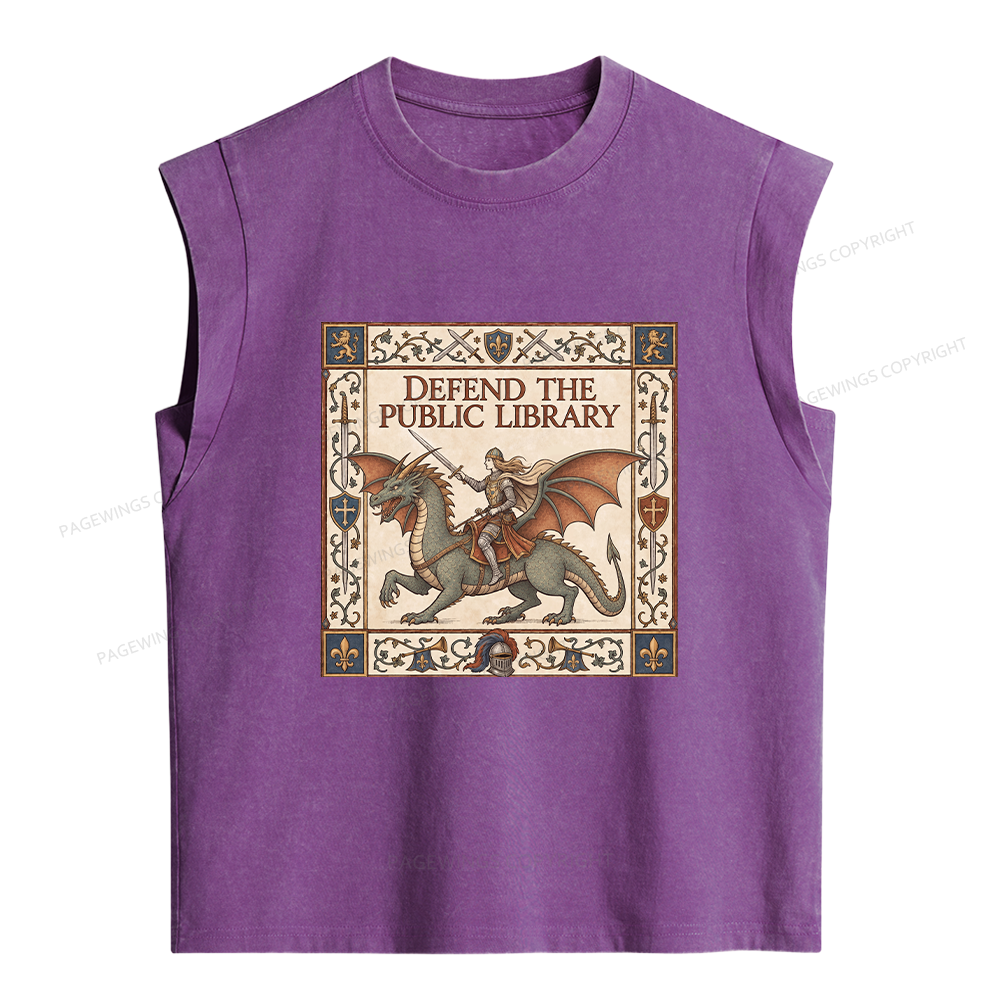 Pagewings Defend the Public Library Women's Washed Tank Top