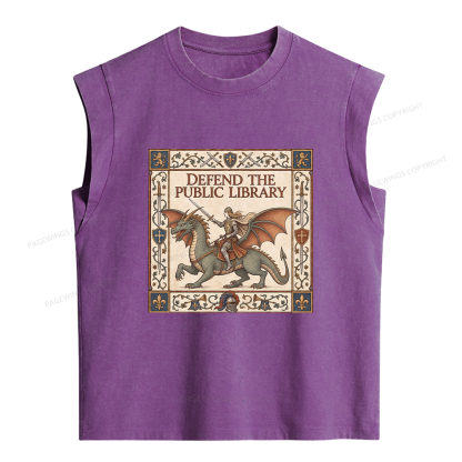 Pagewings Defend the Public Library Women's Washed Tank Top