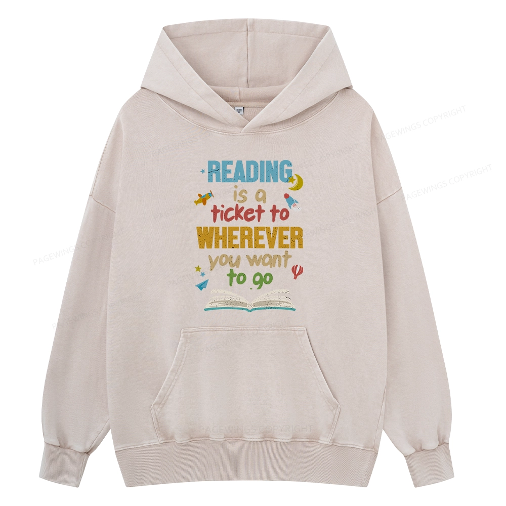 Pagewings Reading Is A Ticket Unisex Washed Hoodie