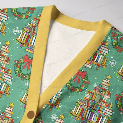 Pagewings Christmas Book Tree Unisex Ugly Cardigan Sweaters