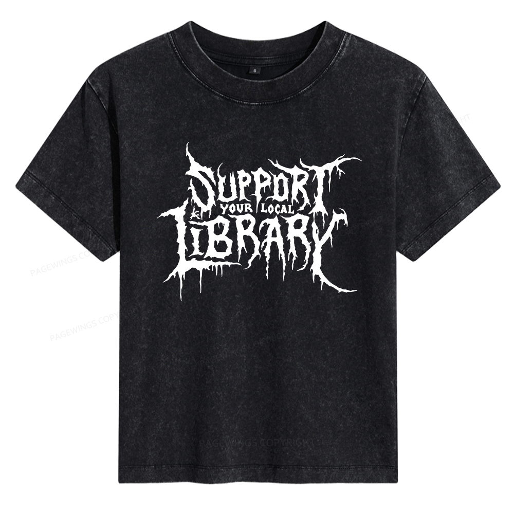 Pagewings Support Your Local Library Women's Washed T-shirt