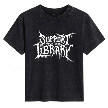 Pagewings Support Your Local Library Women's Washed T-shirt