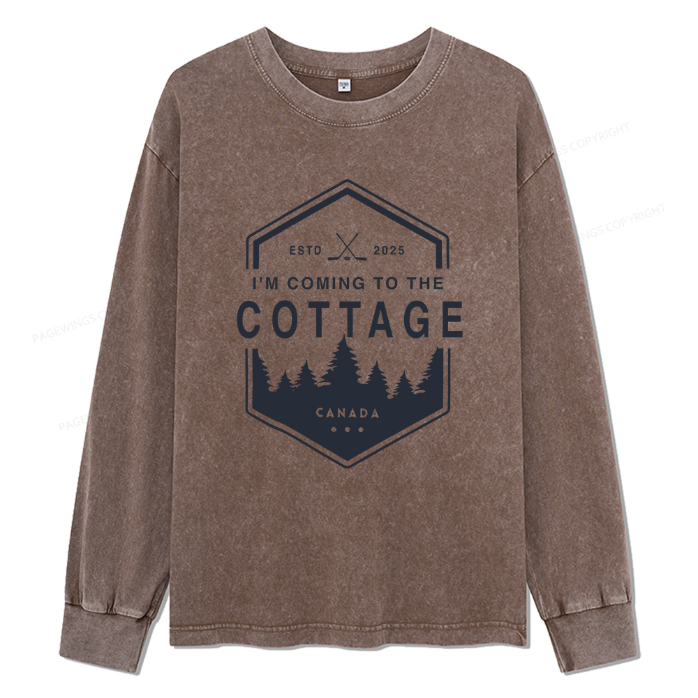 Pagewings Coming To The Cottage Unisex Washed Long Sleeve T-shirt