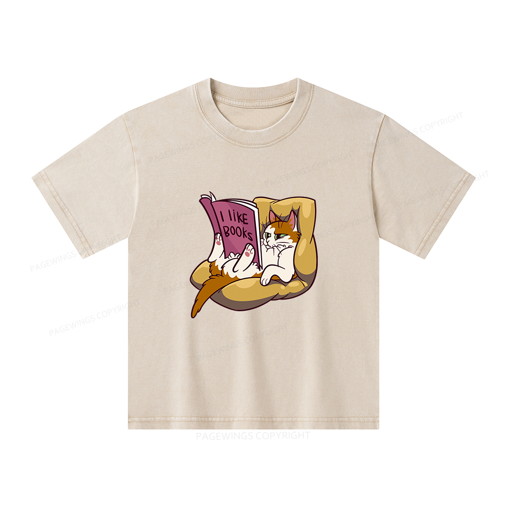 Pagewings A Cat That Likes Reading Books Unisex Kids Washed T-shirt