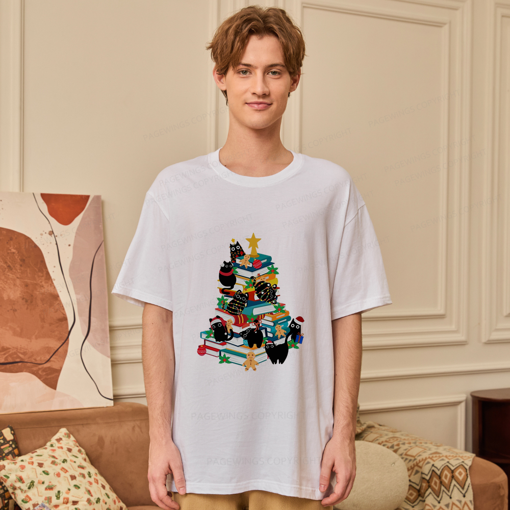 Pagewings Cute Cats Books Christmas Tree Unisex Classic T-shirt