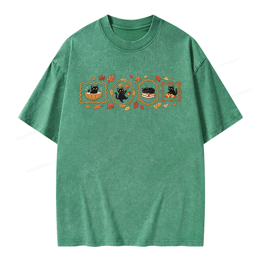 Pagewings Black Cat Pumpkin Unisex Washed T-shirt