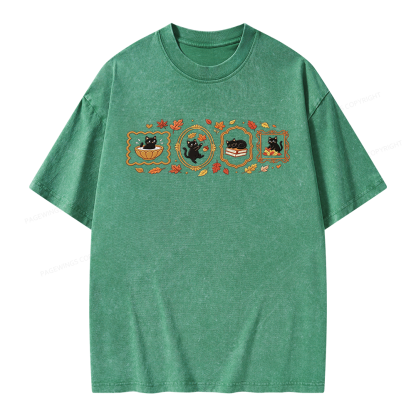 Pagewings Black Cat Pumpkin Unisex Washed T-shirt