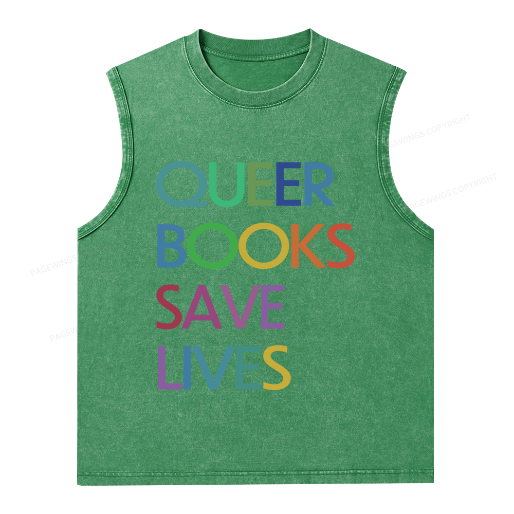 Pagewings  Queer Books Save Lives Unisex Washed Tank Top