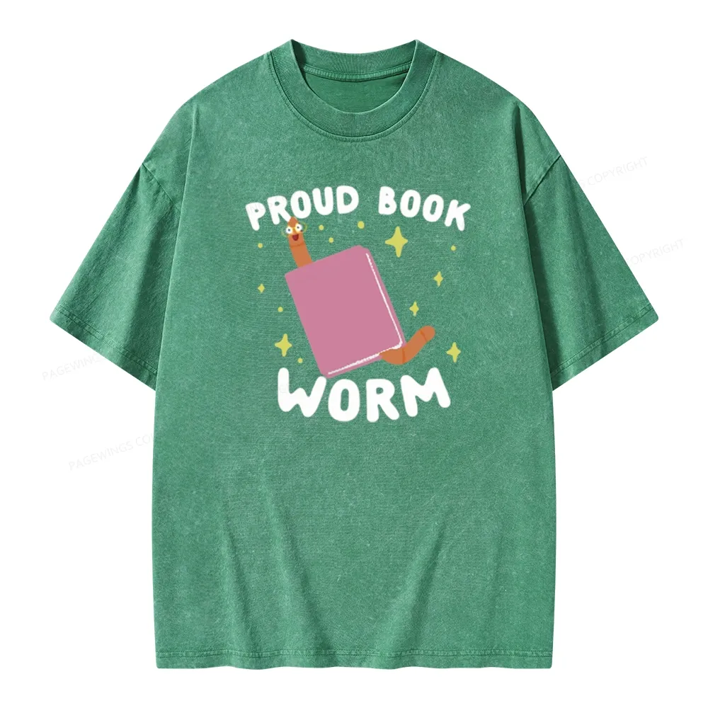 Pagewings Proud Book Worm - Book lover Unisex Washed T-shirt