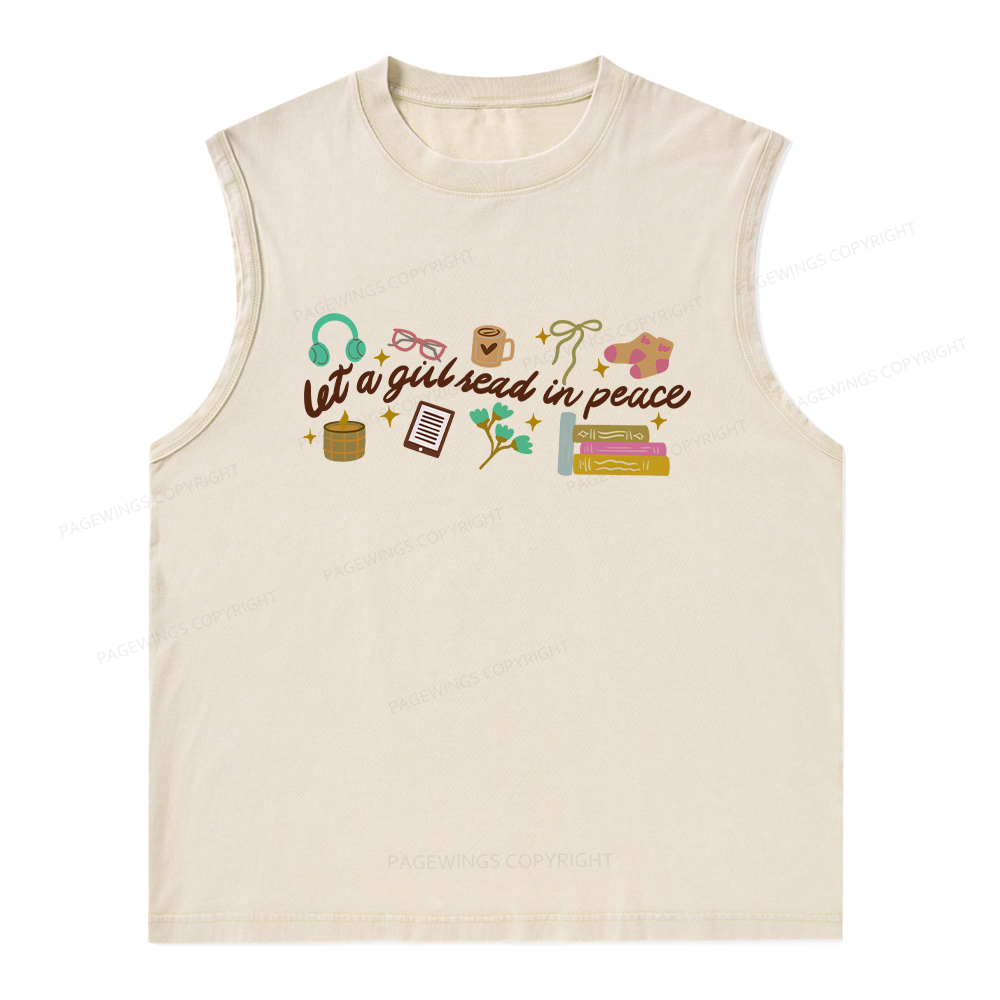 Pagewings Let a Girl Read in Peace Unisex Washed Tank Top