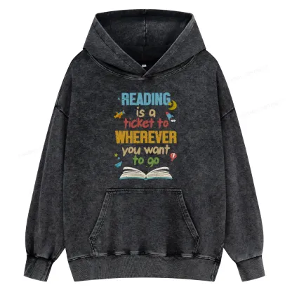 Pagewings Reading Is A Ticket Unisex Washed Hoodie