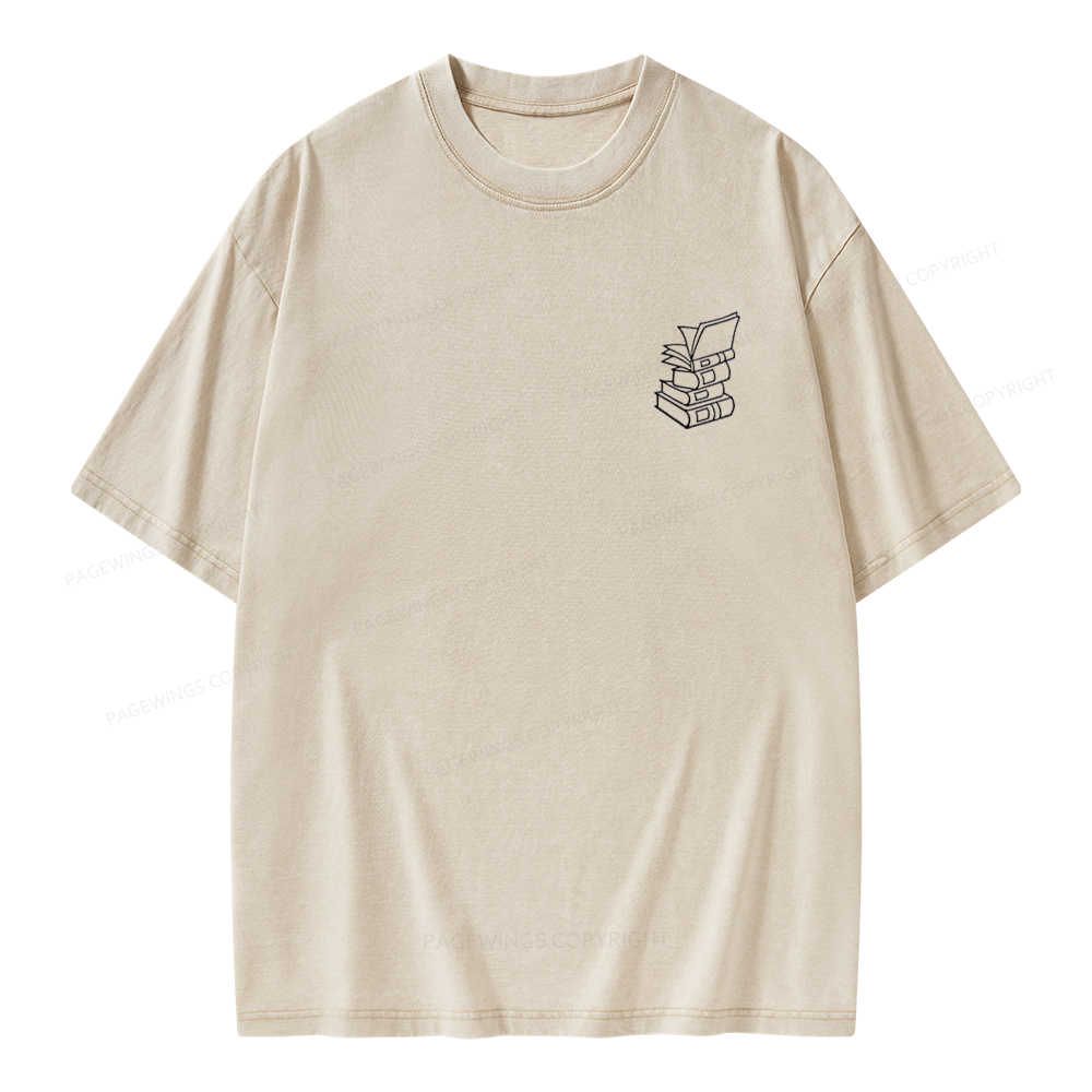 Pagewings Embroidered Stack of Books Unisex Washed T-shirt