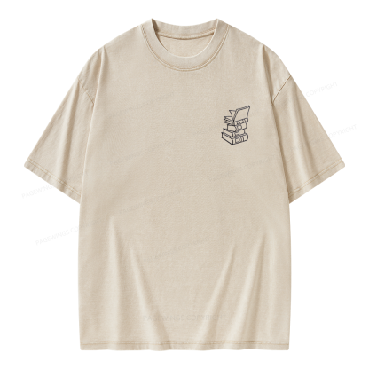 Pagewings Embroidered Stack of Books Unisex Washed T-shirt