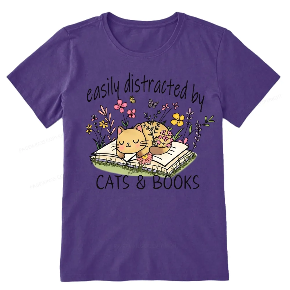 Pagewings Easily Distracted By Cats And Books Unisex Classic T-shirt