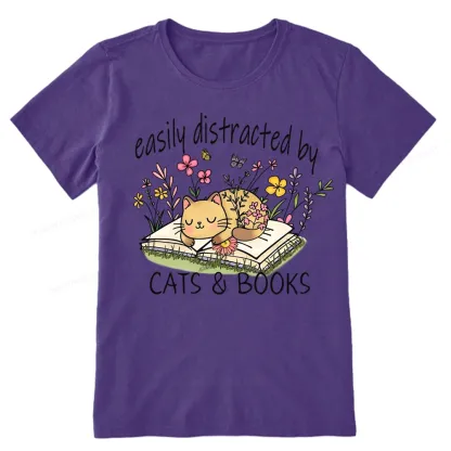 Pagewings Easily Distracted By Cats And Books Unisex Classic T-shirt