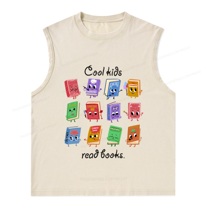 Pagewings Cool Kids Read Books Unisex Washed Tank Top