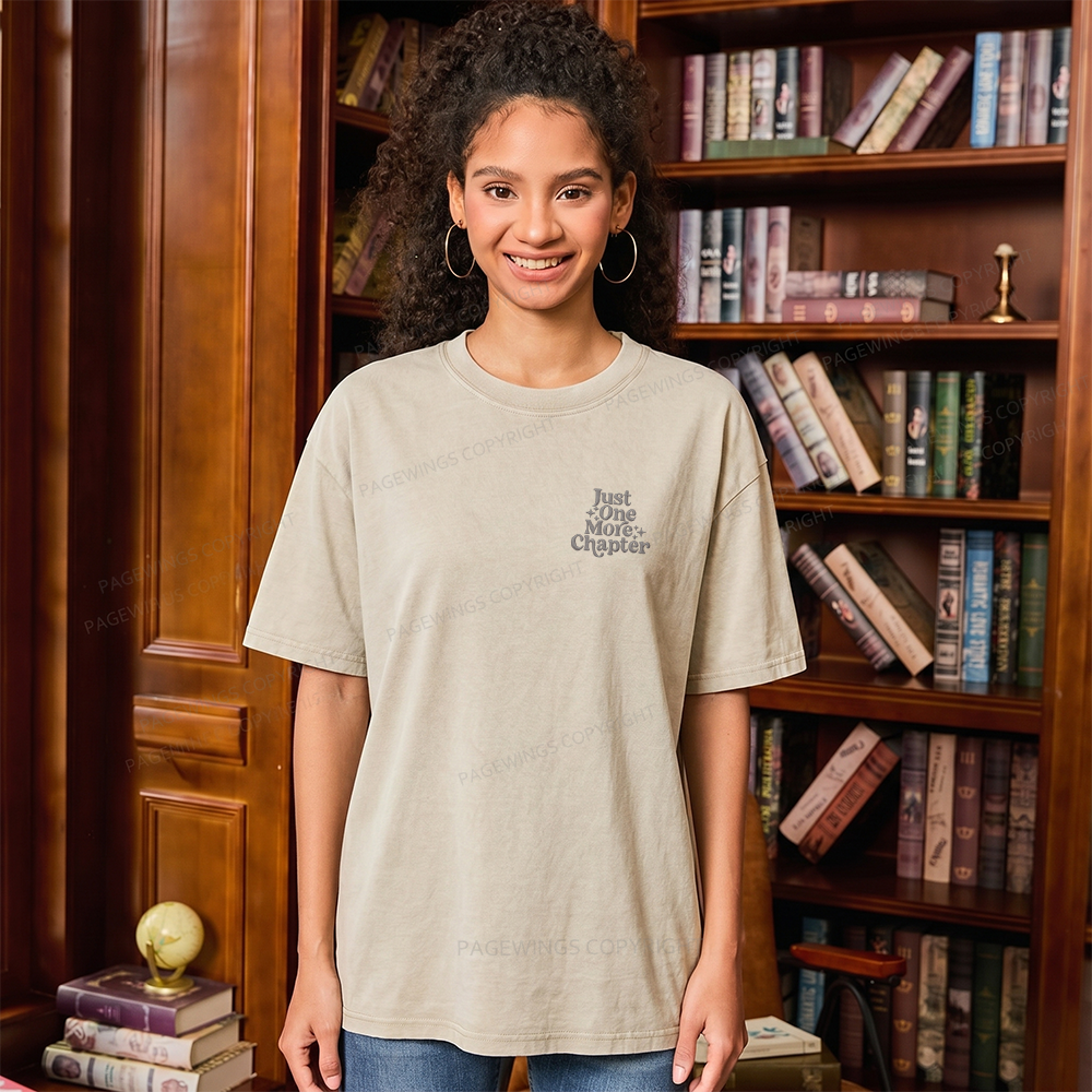 Pagewings Embroidered Just One More Chapter Unisex Washed T-shirt