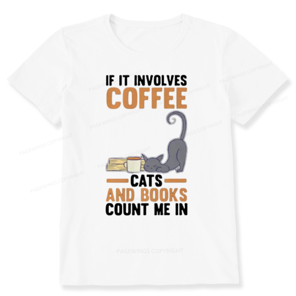 Pagewings Cats Reading Books Coffee T Shirts Unisex Classic T-shirt