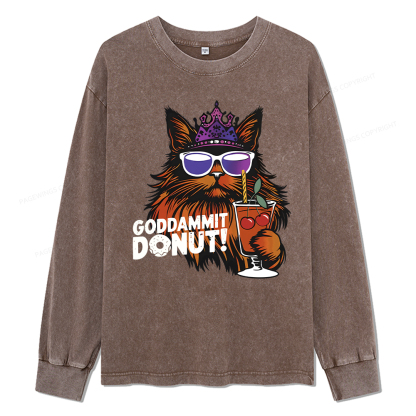 Pagewings Goddammit Donut Unisex Washed Long Sleeve T-shirt