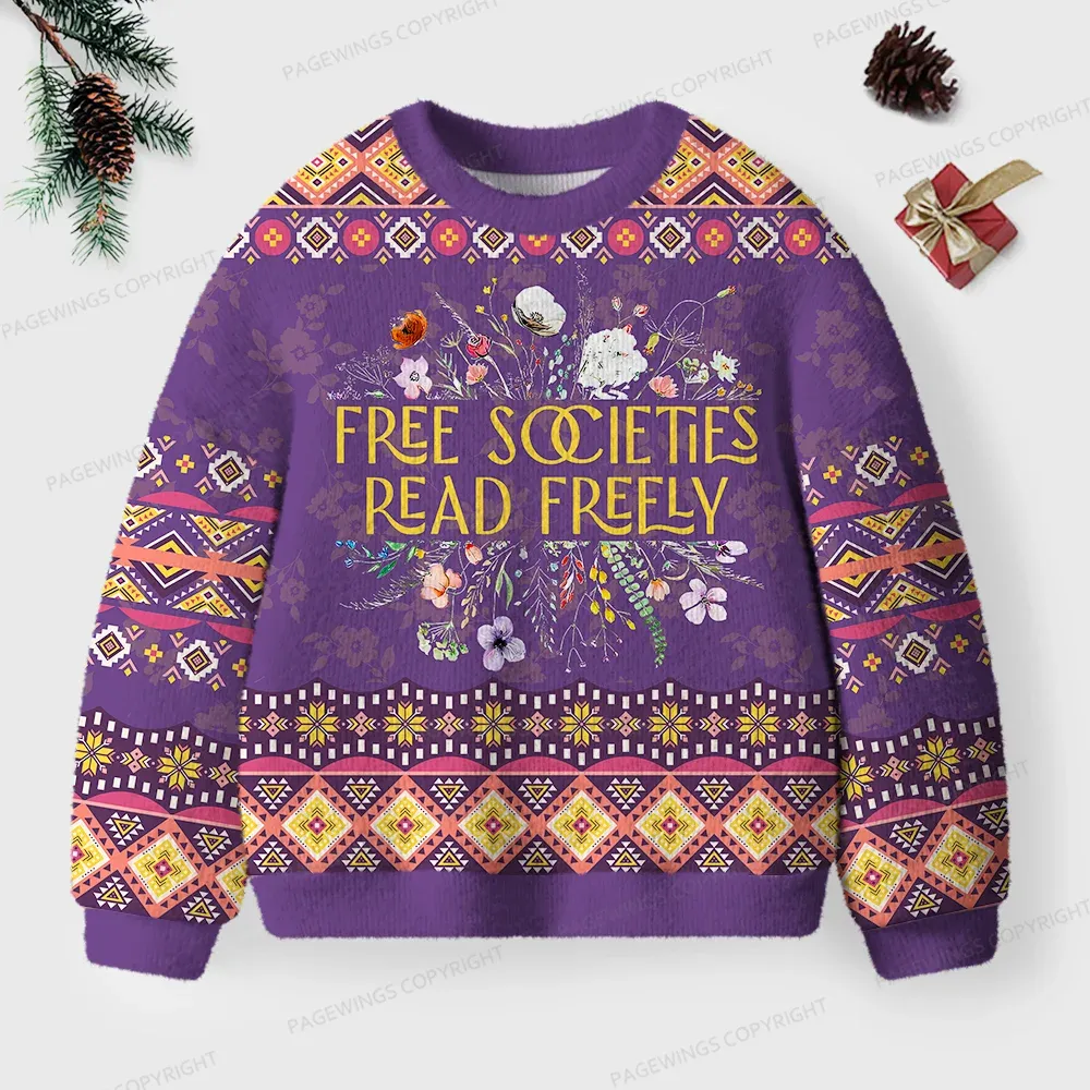 Pagewings Free Societies Read Freely Unisex Ugly Knit Sweatshirt