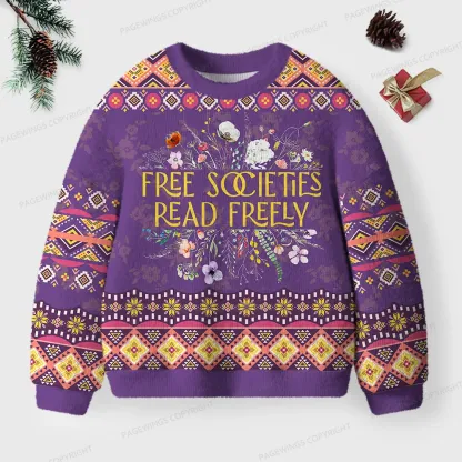 Pagewings Free Societies Read Freely Unisex Ugly Knit Sweatshirt