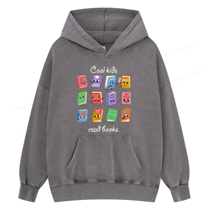 Pagewings Cool Kids Read Books Unisex Washed Hoodie