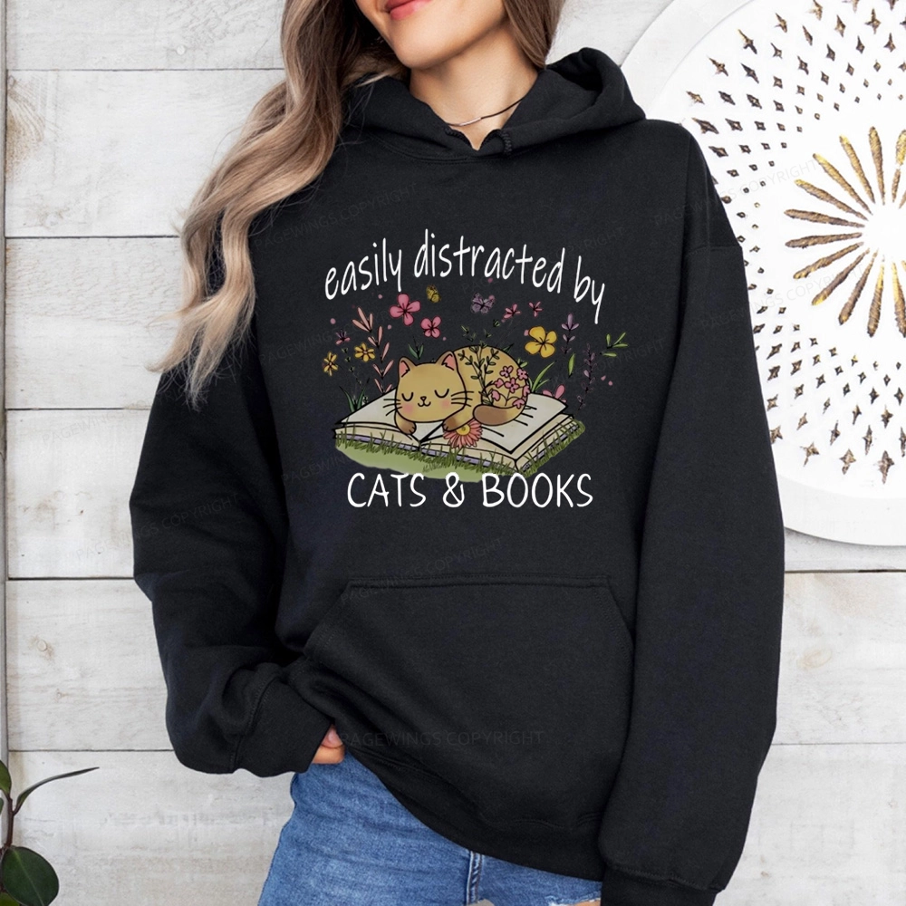 Pagewings Easily Distracted By Cats And Books Unisex Classic Hoodie