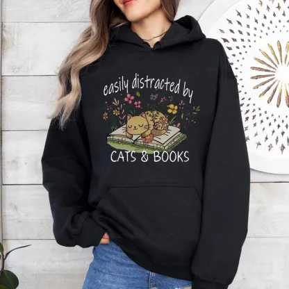 Pagewings Easily Distracted By Cats And Books Unisex Classic Hoodie