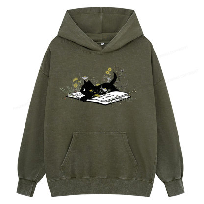 Pagewings Cute Book Cat Unisex Washed Hoodie