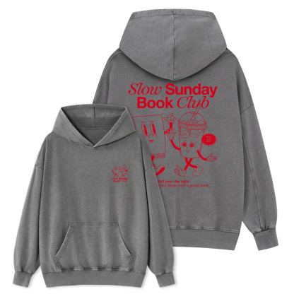 Pagewings Slow Sunday Book Club Unisex Washed Hoodie