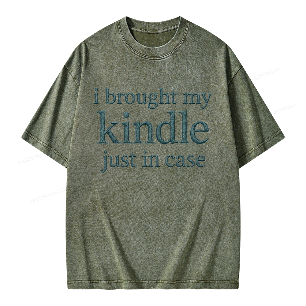 Pagewings Embroidered I Brought My Kindle Unisex Washed T-shirt