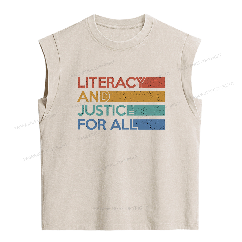 Pagewings Literacy and Justice For All  Women's Washed Tank Top
