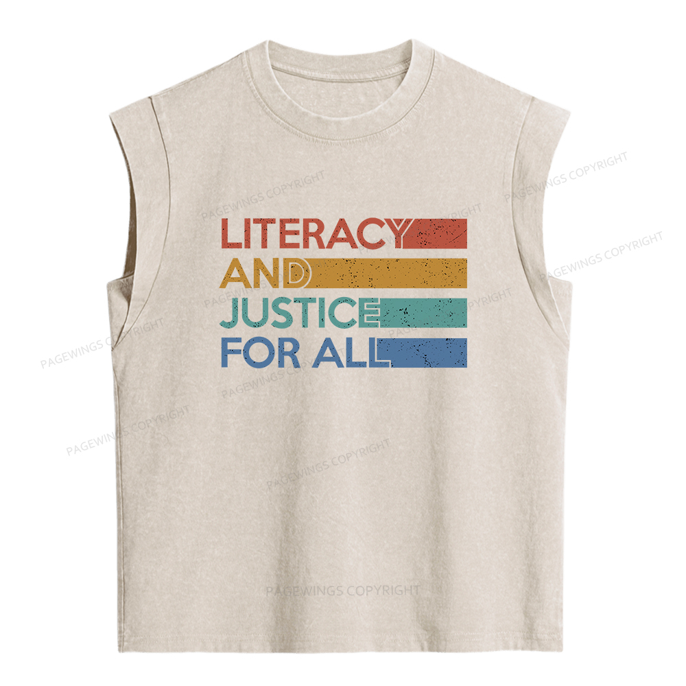 Pagewings Literacy and Justice For All  Women's Washed Tank Top