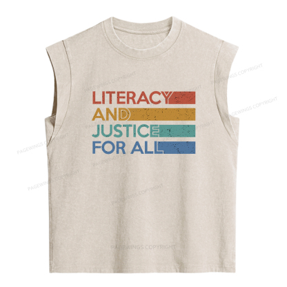 Pagewings Literacy and Justice For All  Women's Washed Tank Top