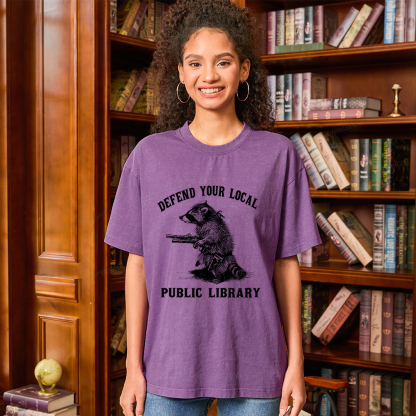 Pagewings Raccoon Defend Your Local Public Library Unisex Washed T-shirt